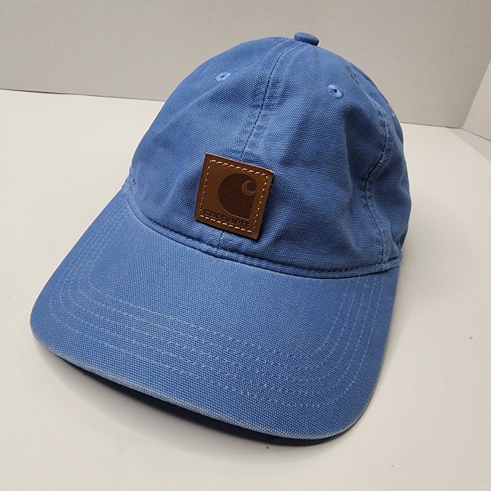Carhartt Adjustable Powder Blue Hat Cap Leather Logo OSFM
